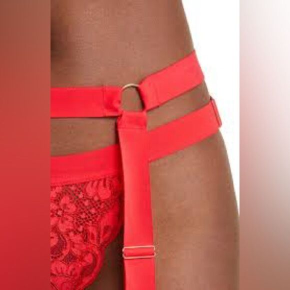 We are HAH Strung Out Strappy Garter Belt in siren Red - Picture 2 of 5